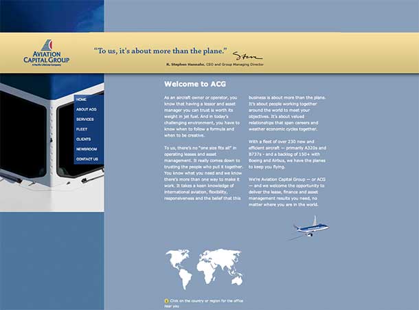 web design of Aviation Capital Group Home page