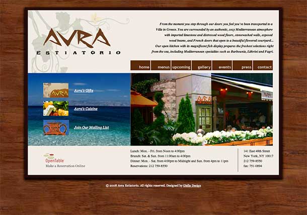 Web design of Avra Estiatorio Home page