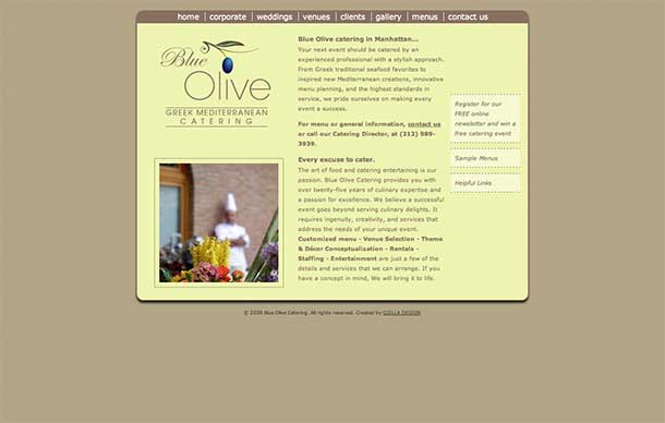 Web design of Blue Olive Catering Home page 