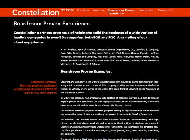 Constellation experience page