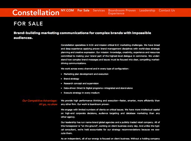 Constellation For Sale or about us page