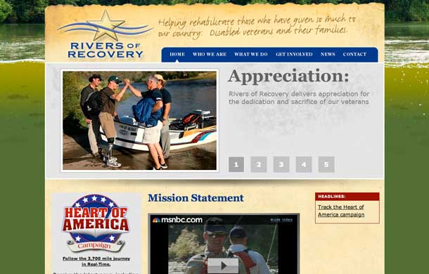 Web design of Rivers of Recovery home page