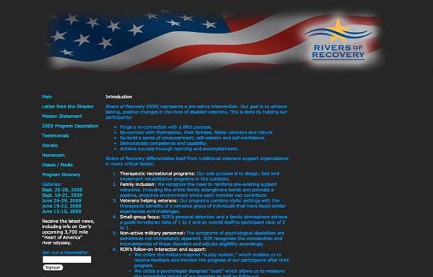 Web design of Rivers of Recovery original home page