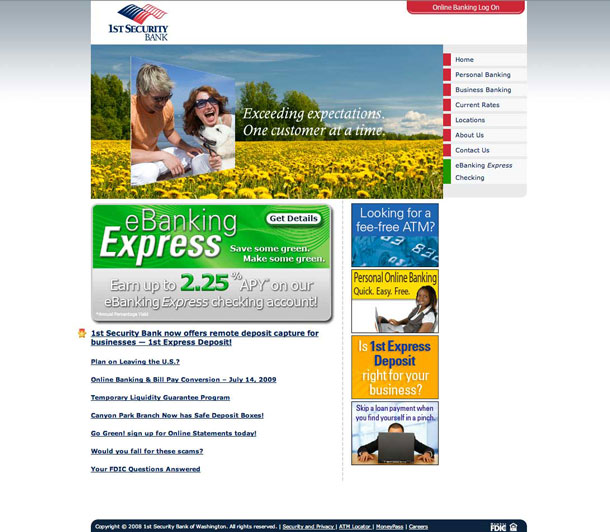 Web design of 1st Security Bank Home page